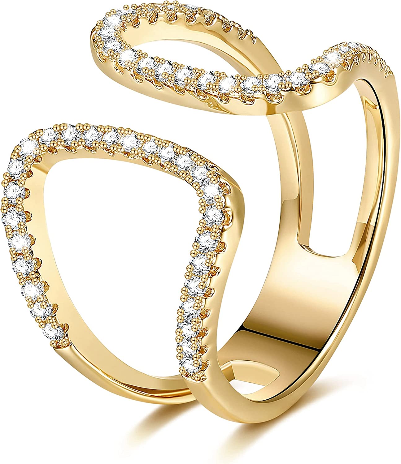 Youvelst Open Rings for Women 14K Gold Plated Layered Rings Tiny CZ Band Rings Simple Thumb Rings Star Adjustable Rings