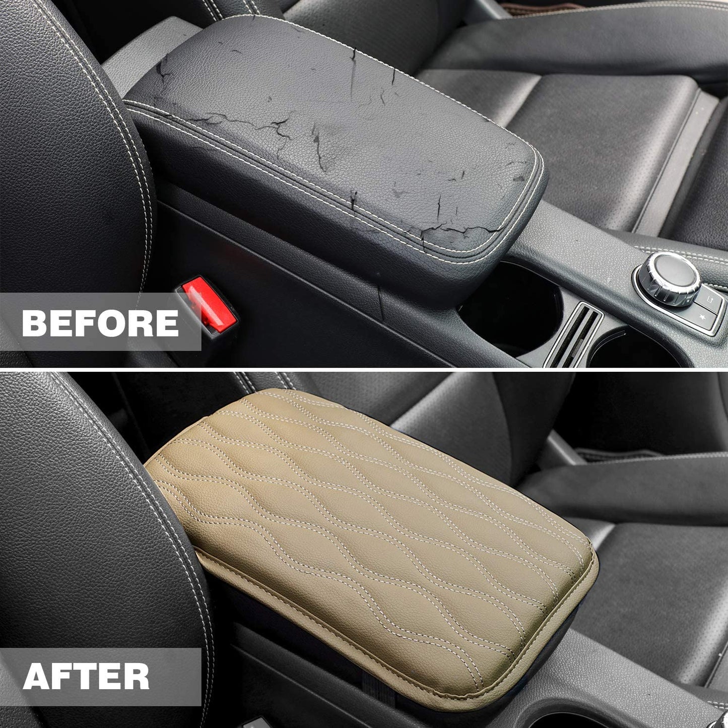 Universal Center Console Cover for Most Vehicle, SUV, Truck, Car, Waterproof Armrest Cover Center Console Pad, Car Armrest Seat Box Cover Protector (Beige)