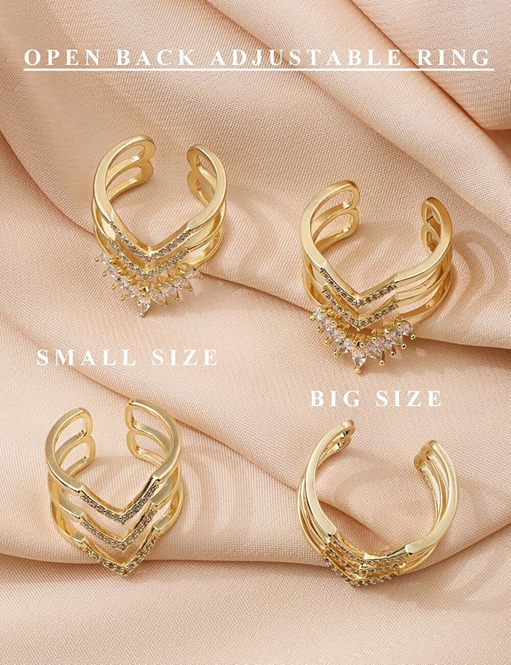 Gold Statement Rings for Women 14k Gold Plated Silver Rose Gold Evil Eye Chevron Pointed V Shaped Open Ring Marquise Cubic Zirconia Adjustable Rings for Teen Girls