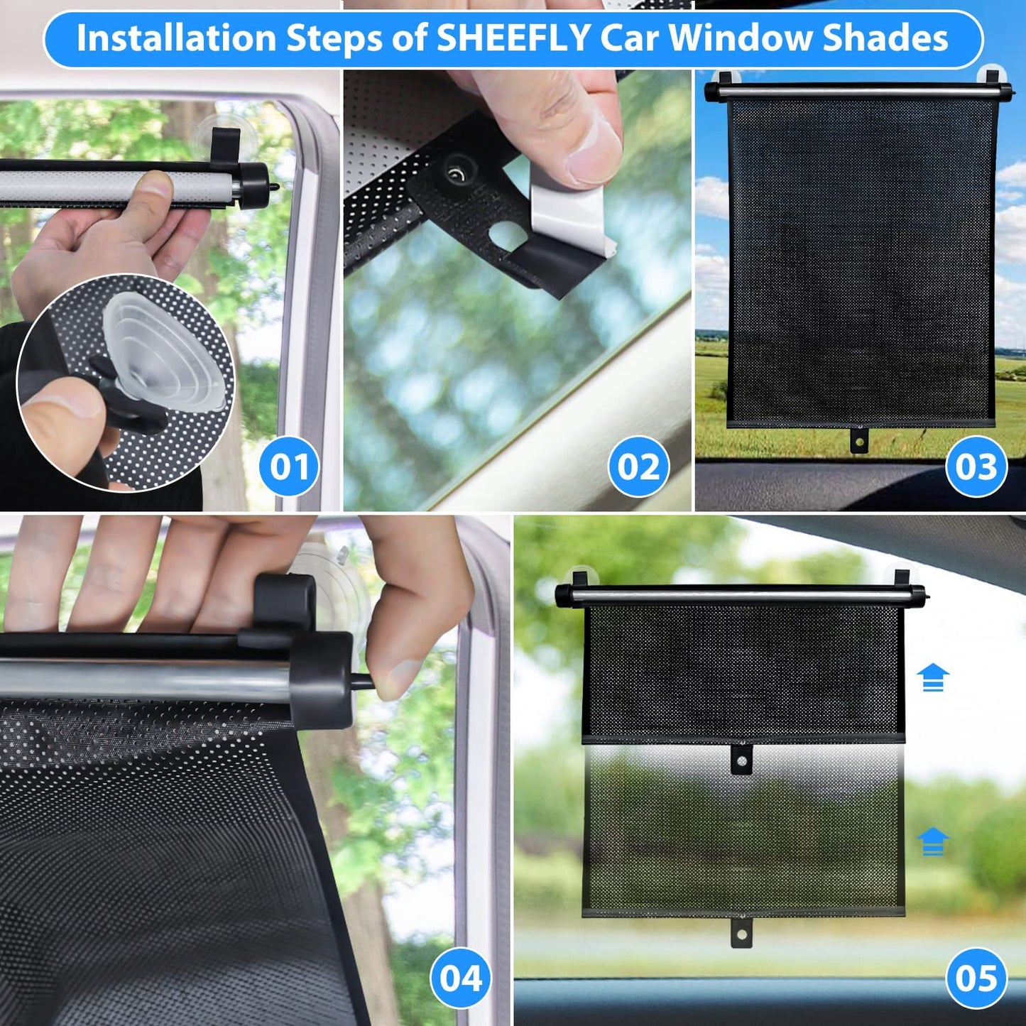 Car Window Shades,2 Pack Side Window Shade for Car,Breathable Foldable Retractable Mesh Car Sun Shade Protects Baby,Kids,Pets from Sun Glare and UV Rays(Black)
