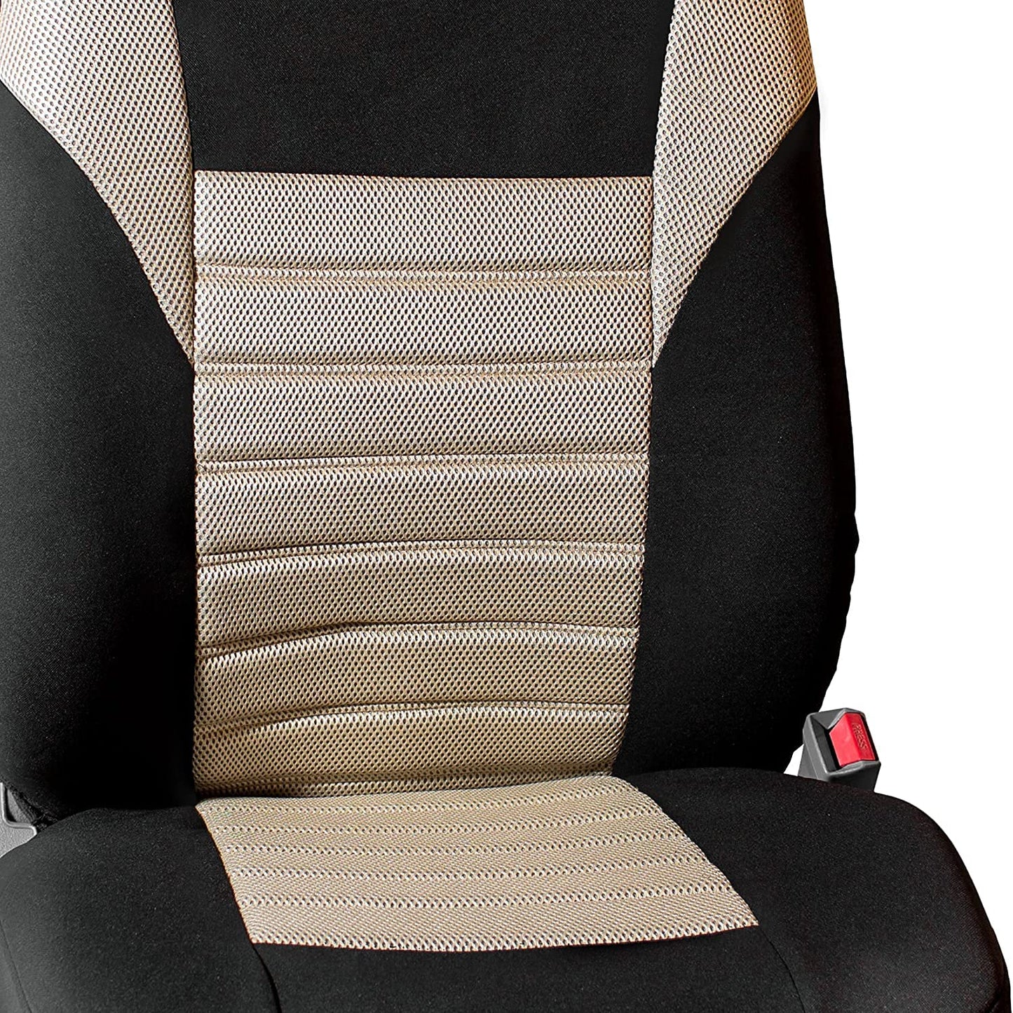 Automotive Seat Covers Beige Universal Fit Full Set Premium 3D Air Mesh Design fits Most Cars, SUVs, and Trucks (Airbag and Rear Split Bench Compatible) FH Group FB068BEIGE115