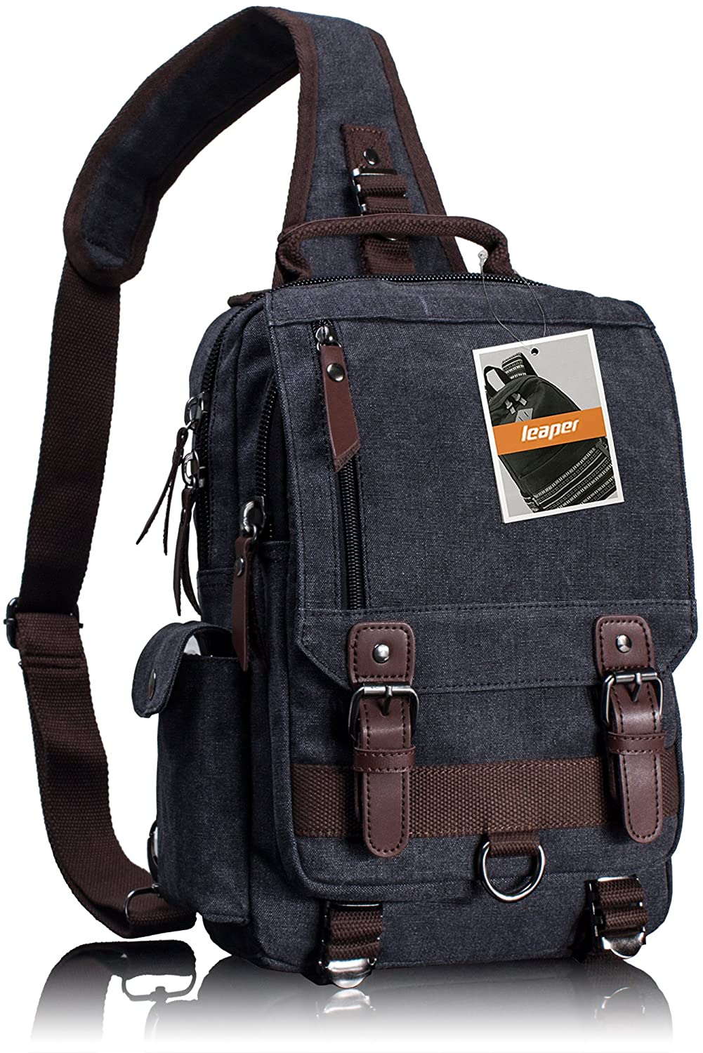 Leaper Canvas Messenger Bag Sling Bag Cross Body Bag Shoulder Bag Black, L