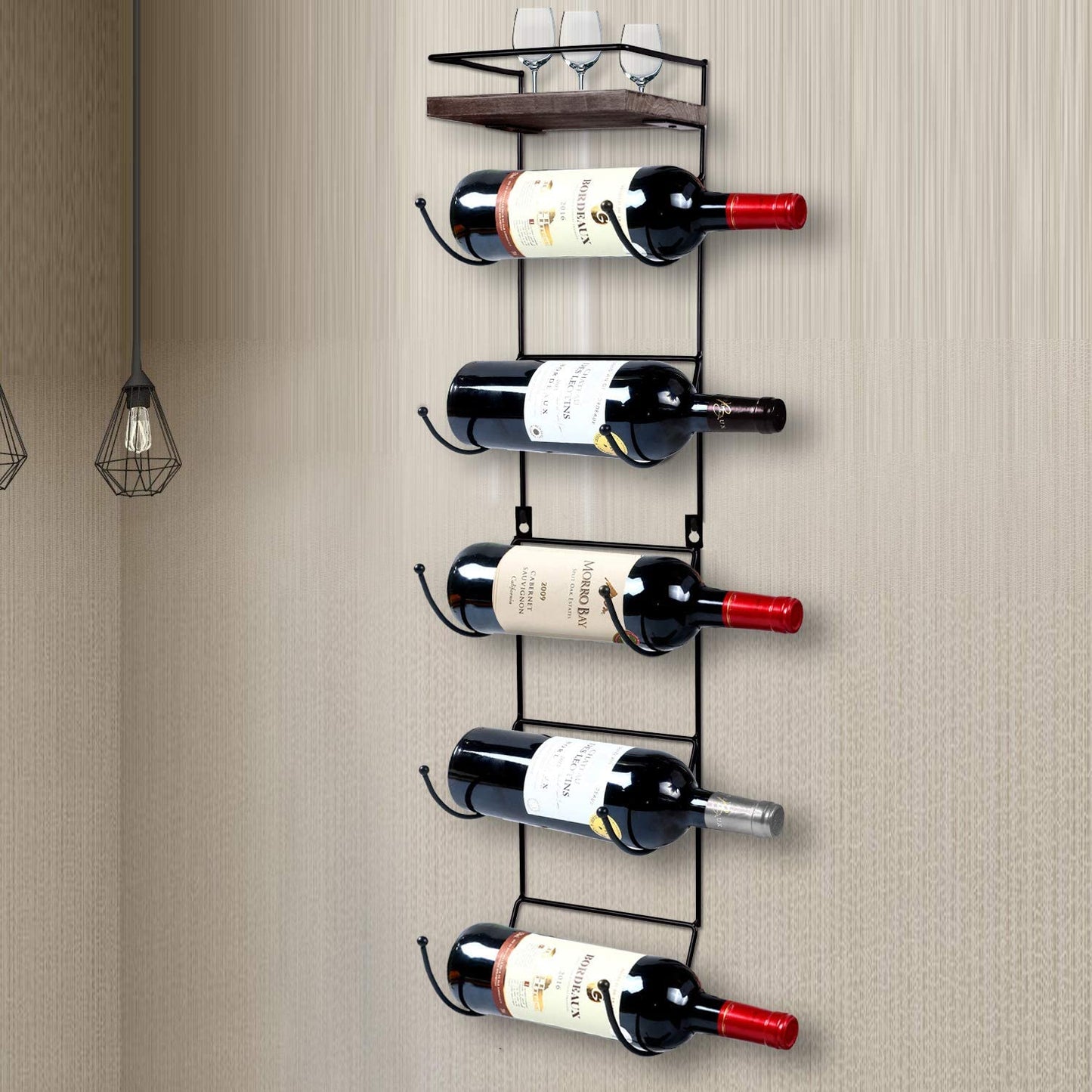 Towel Rack Wall Mounted with Top Shelf,Towel/Wine Rack Holder Organizer with 5 Compartments and Top Wooden Shelf for Bathroom Storage Bath Towels, 30.7" L x 7" W