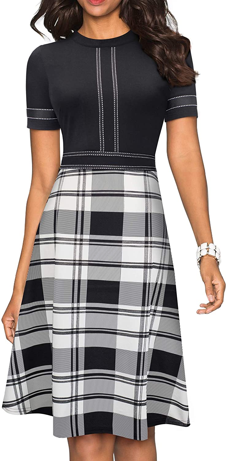Women's Chic Crew Neck 3/4 Sleeve Party Homecoming Aline Dress A135