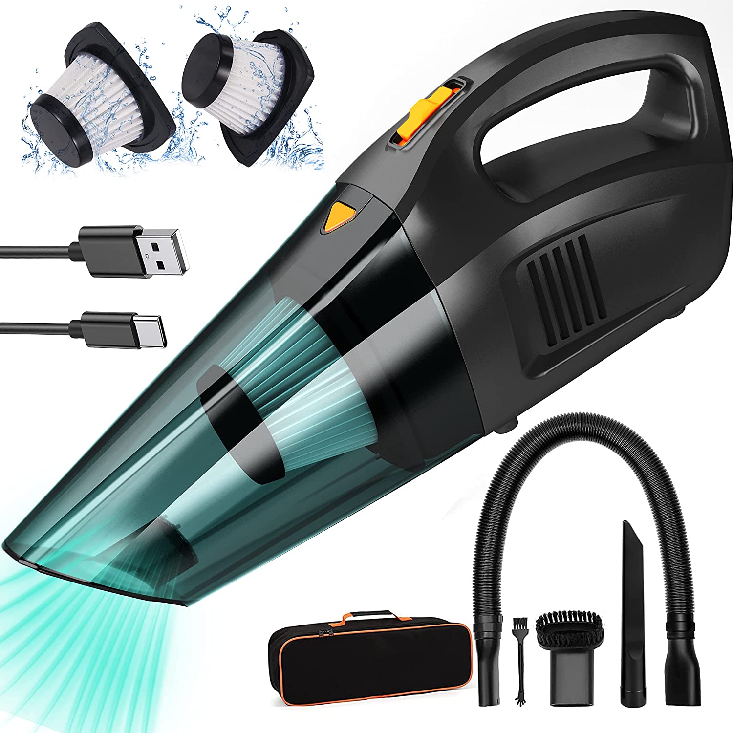 Portable 120w 2200mah Cordless Hand Vacuum Cleaner With Wet & Dry Function  Washable Hepa Filter And 5 Rechargeable Nozzles For Home, Office Kit