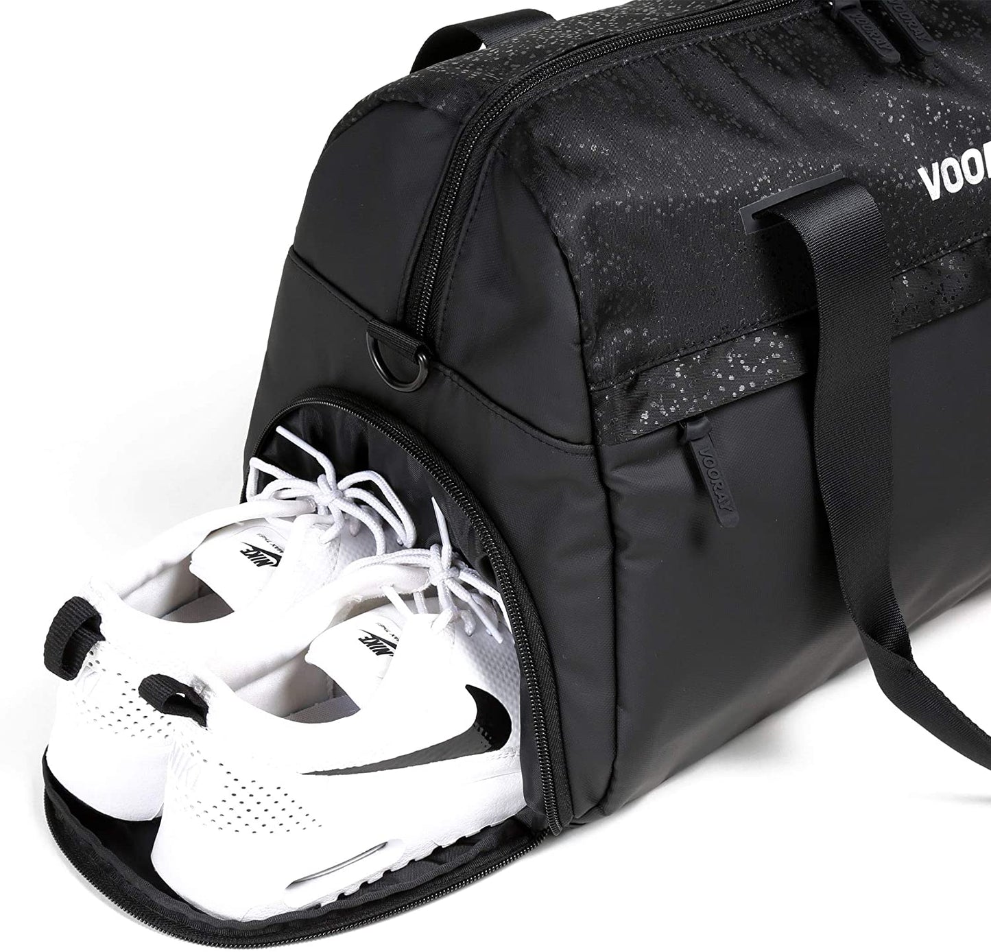 Vooray Trainer Duffle, Water-Resistant Gym Bag with Shoe Compartment and Wet-Gear Pocket 25L (Black Foil, Trainer (24L))