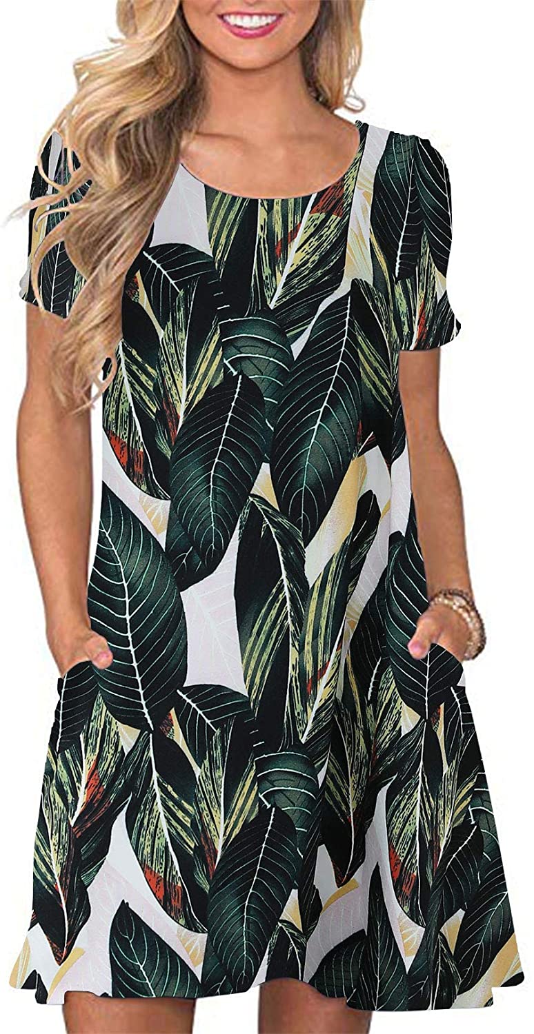 Women's Summer T Shirt Dresses Casual Beach Short Sleeve Swing Pockets Dresses