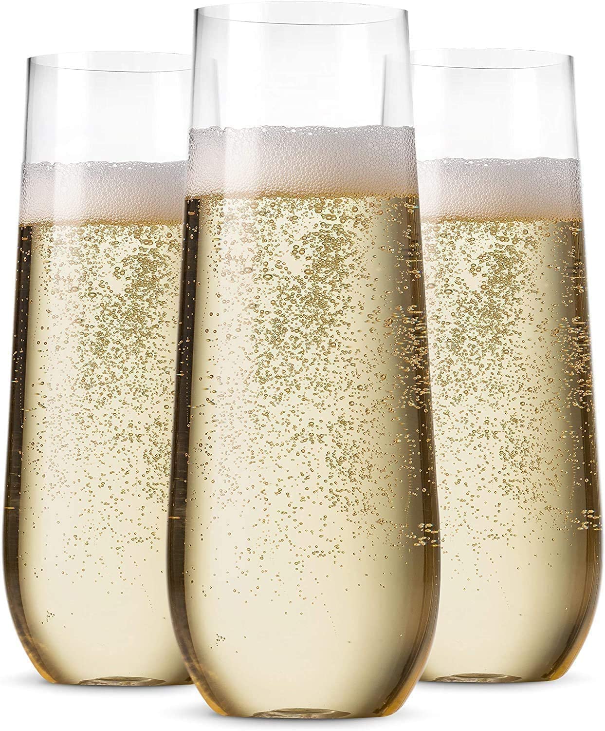36 Pack Stemless Plastic Champagne Flutes Disposable 9 Oz Clear Plastic Toasting Glasses Shatterproof Recyclable and BPA-Free