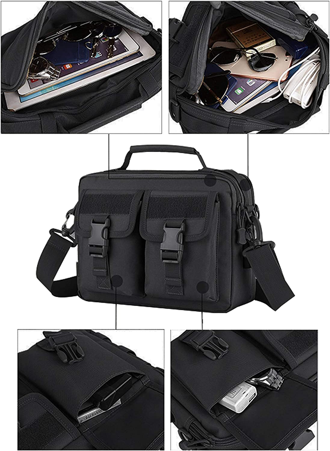 Tactical Messenger Bag Multifunction Nylon Shoulder Briefcase Handbags with USB Port