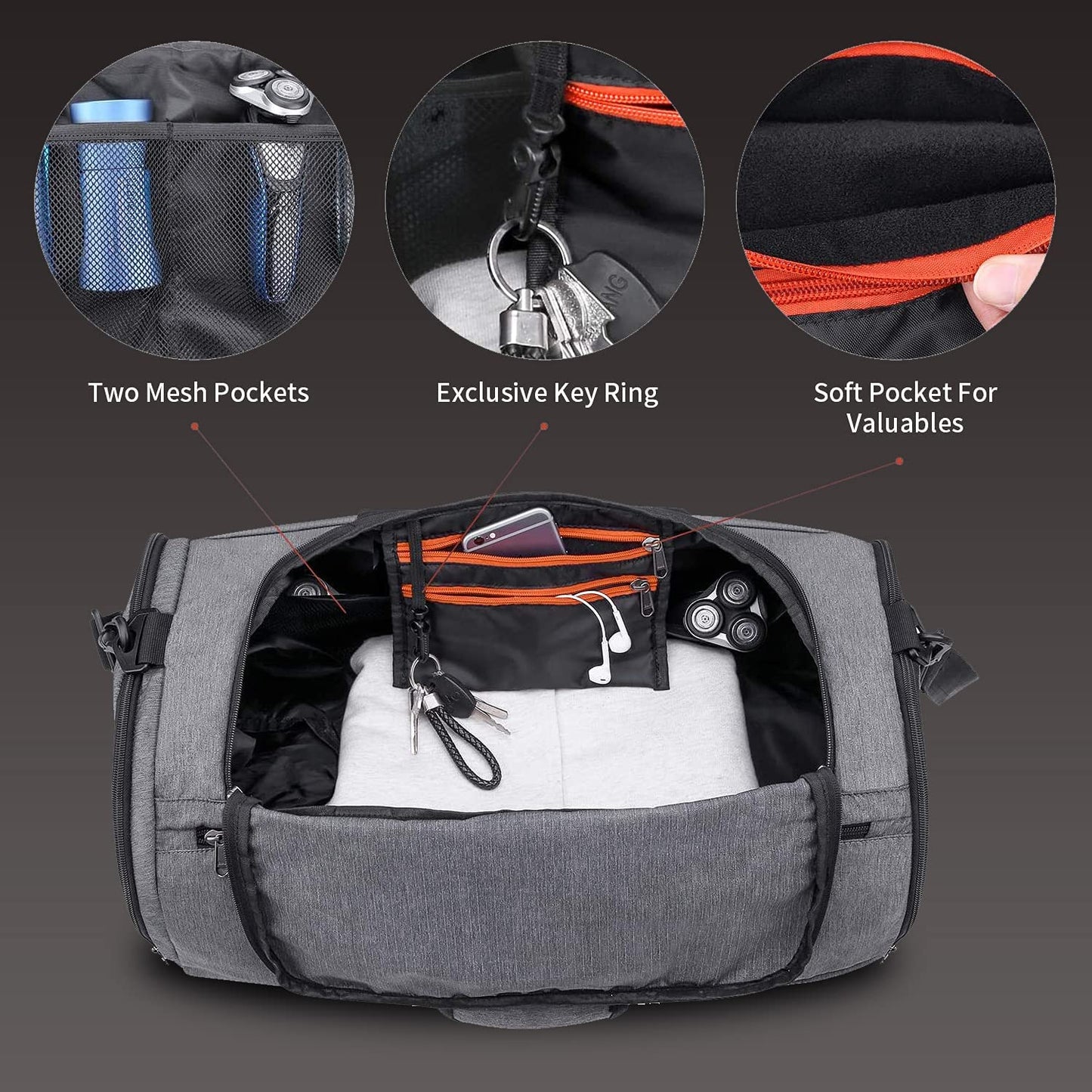 Gym Bag, Travel Duffel bag with Wet Pocket & Shoes Compartment for men women, 45L, Lightweight