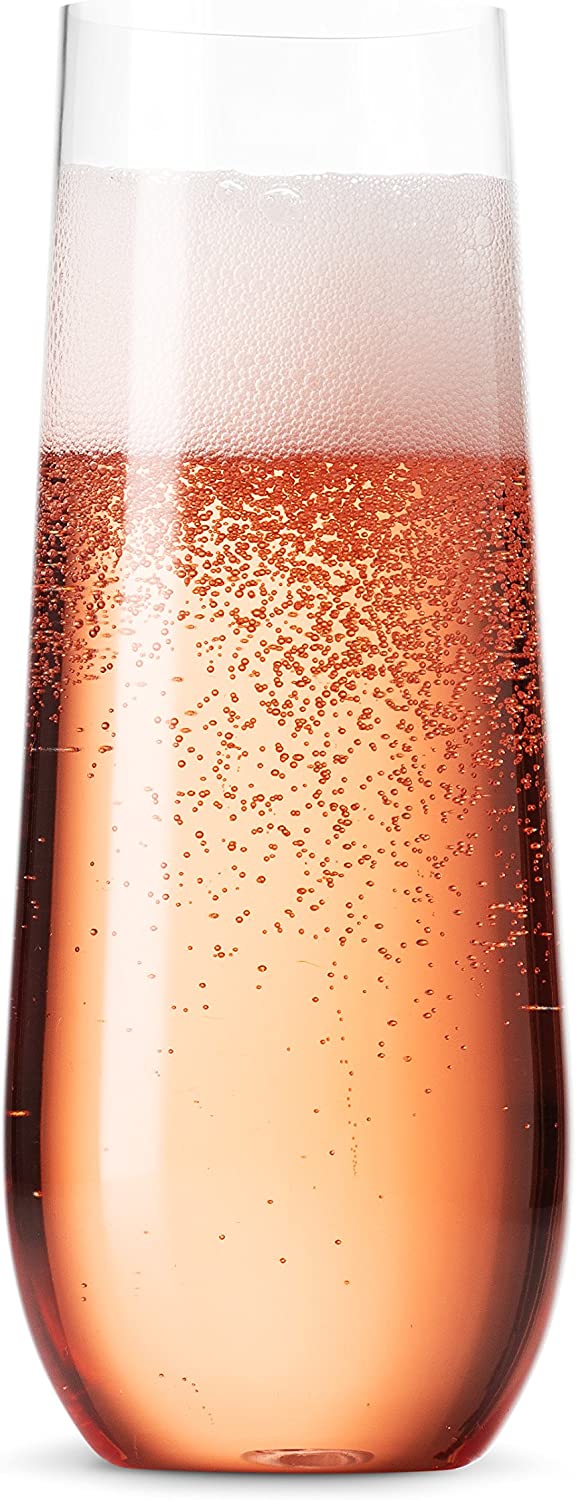 36 Pack Stemless Plastic Champagne Flutes Disposable 9 Oz Clear Plastic Toasting Glasses Shatterproof Recyclable and BPA-Free