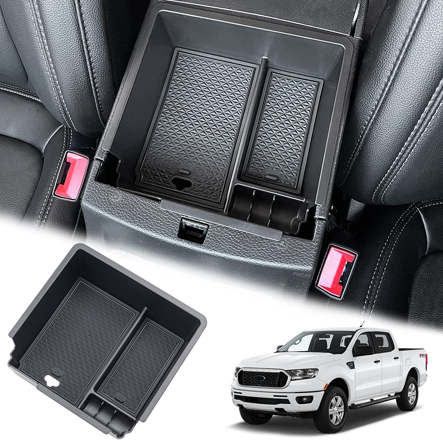 Compatible with 2019 2020 2021 2022 Ford Ranger Center Console Organizer ABS Plastic Material Armrest Box Insert Tray Accessories-Black