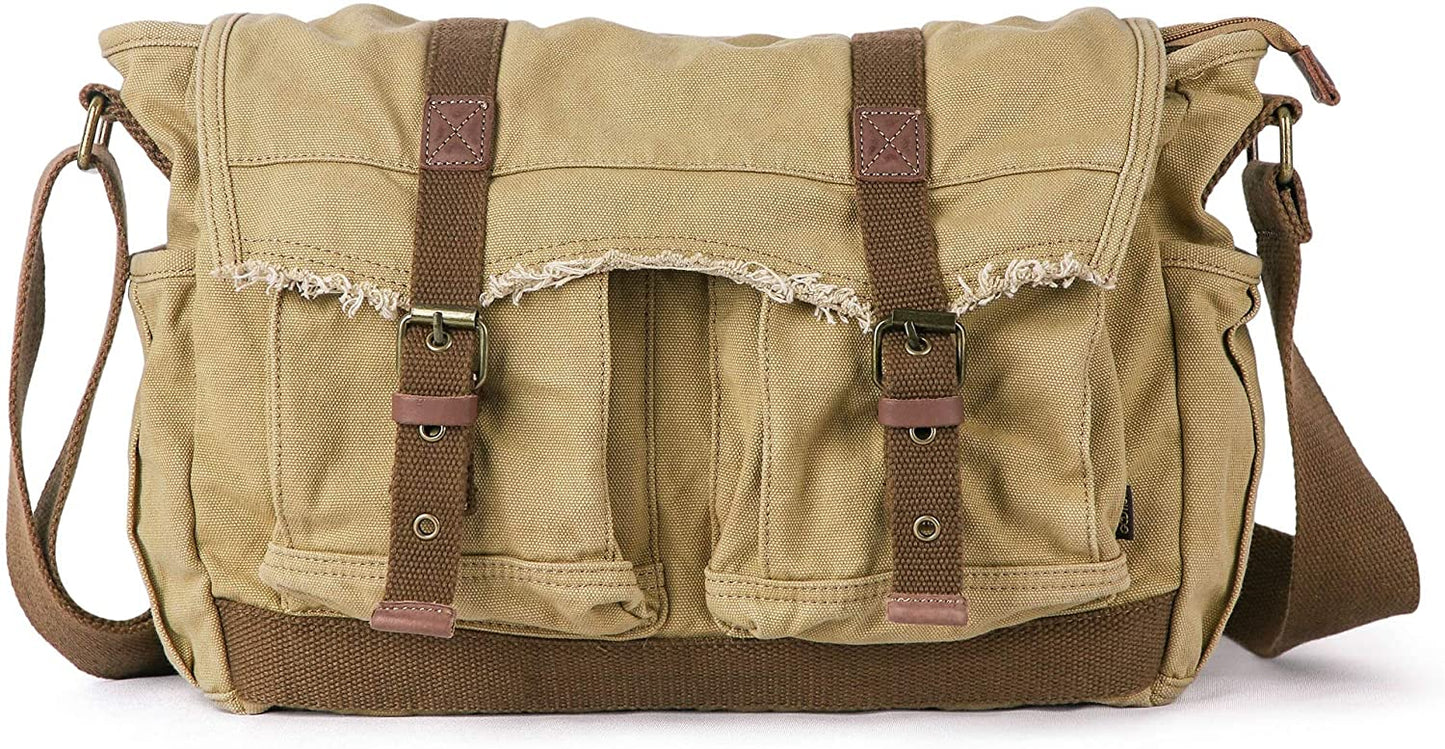 Gootium Canvas Messenger Bag - Vintage Shoulder Bag Frayed Style Boho Satchel