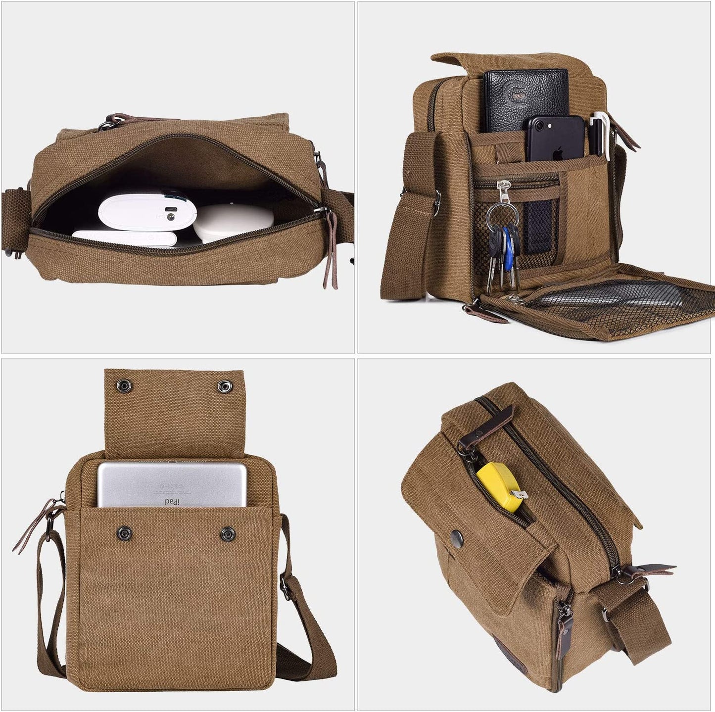 Men's Canvas Small Messenger Bag Casual Shoulder Bag Chest Bag Travel Carry Bag,Multi-pocket Purse