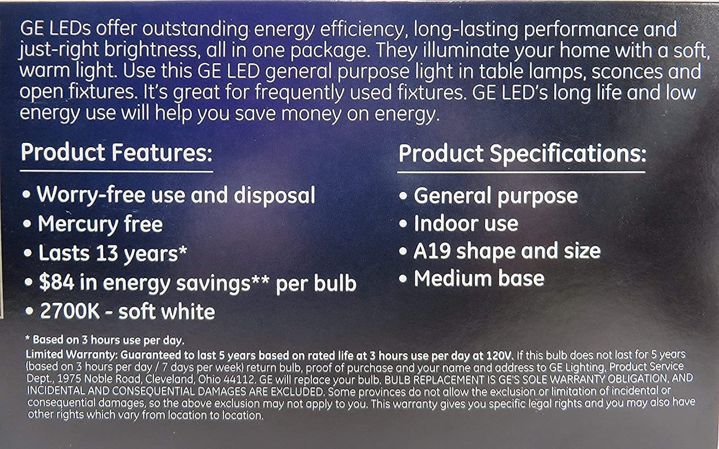 8 Pack GE LED 60W = 10W Soft White 60 Watt Equivalent A19 2700K Light Bulb