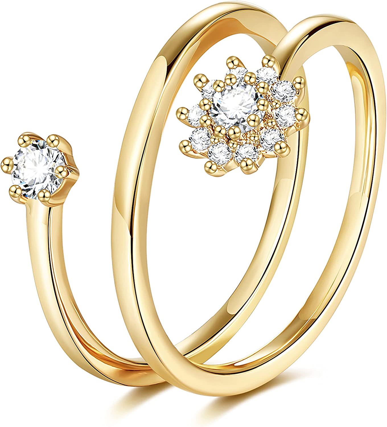 Youvelst Open Rings for Women 14K Gold Plated Layered Rings Tiny CZ Band Rings Simple Thumb Rings Star Adjustable Rings