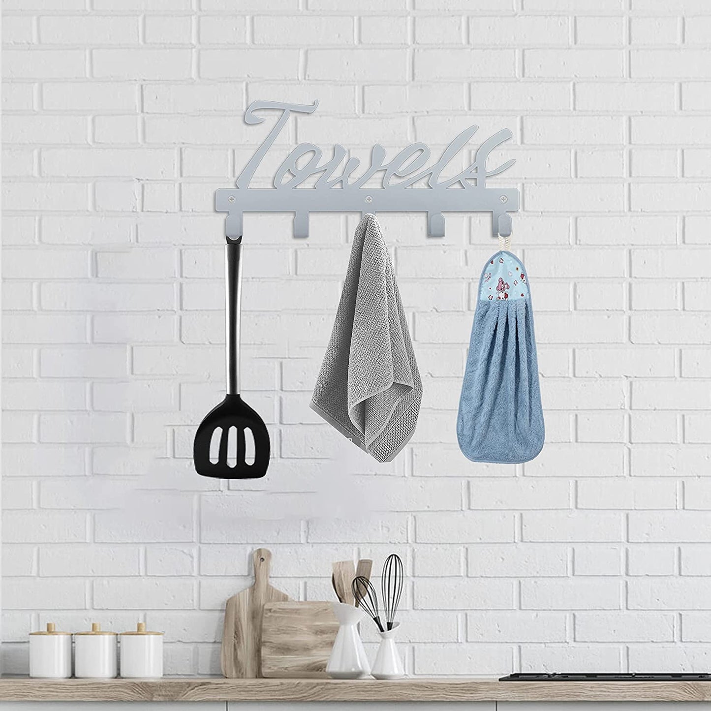 Bath Towel Rack for Wall Hooks -Organize and Easy to Install Towel Holder - Modern Bathroom Decor Storage for Robe Hand Towel Wash Clothes (Silver Grey)