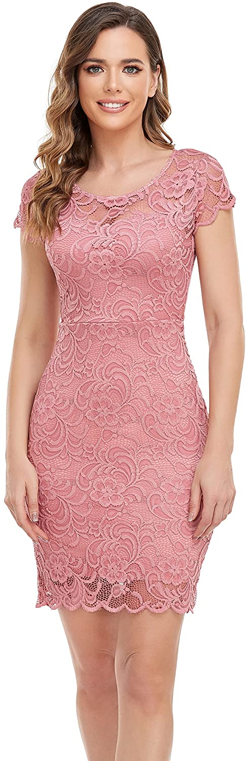 Women's Knee Length Short Sleeve Elegant Lace Dresses/Linning Dresses