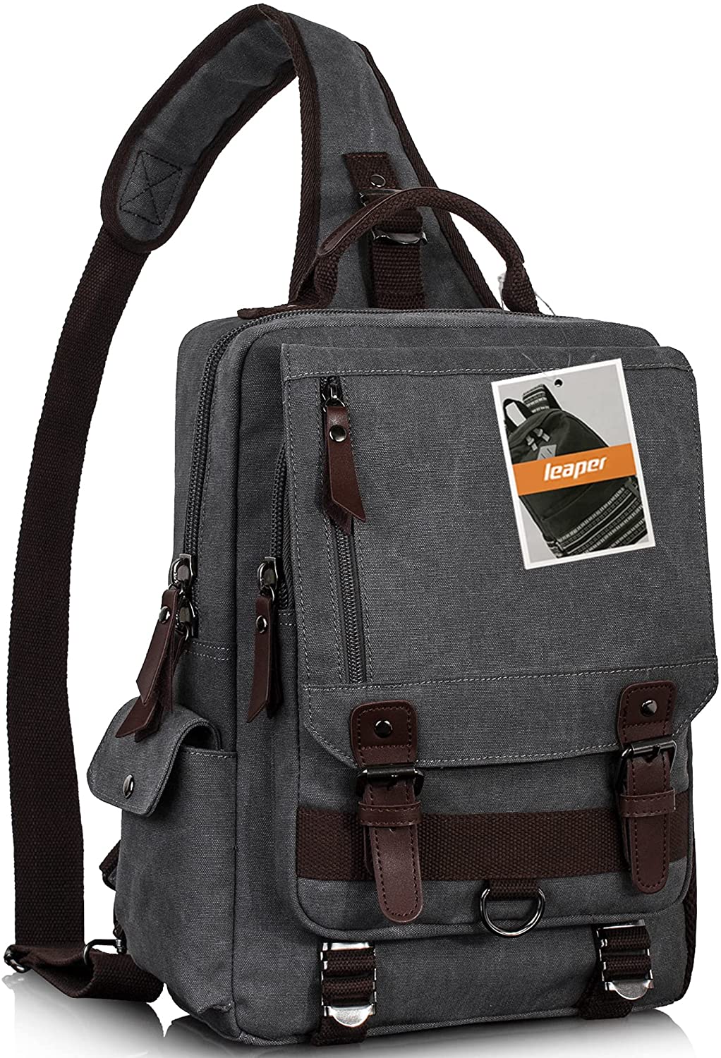 Leaper Canvas Messenger Bag Sling Bag Cross Body Bag Shoulder Bag Black, L