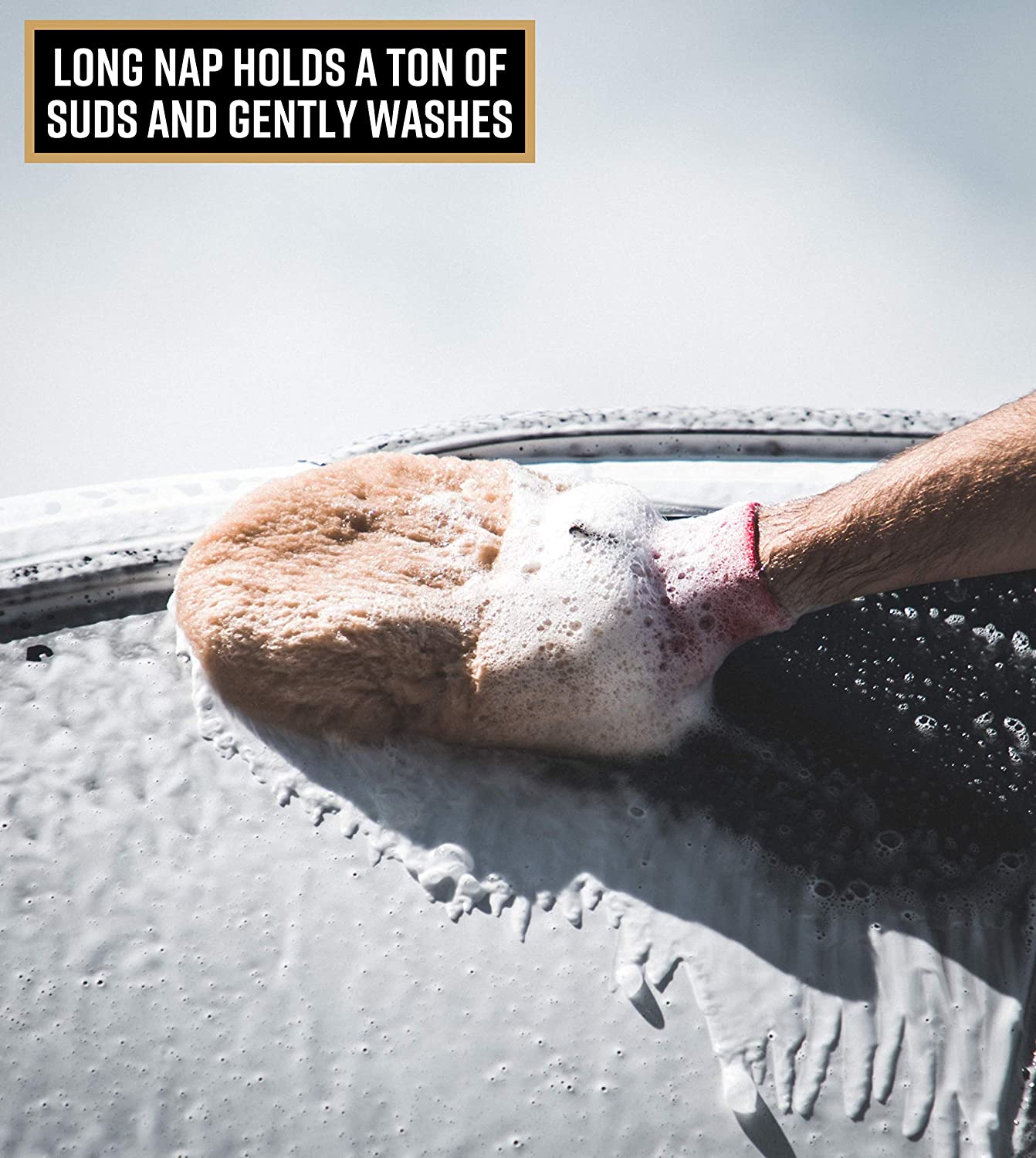 Wool Car Wash Mitt - Premium, Ultra Soft Wash Pad Gently Scrubs Your Vehicle Without Worry of Scratches or Swirls - Double Sided Cotton Cuff Detailing Tool For Your Car, Boat, RV, etc.