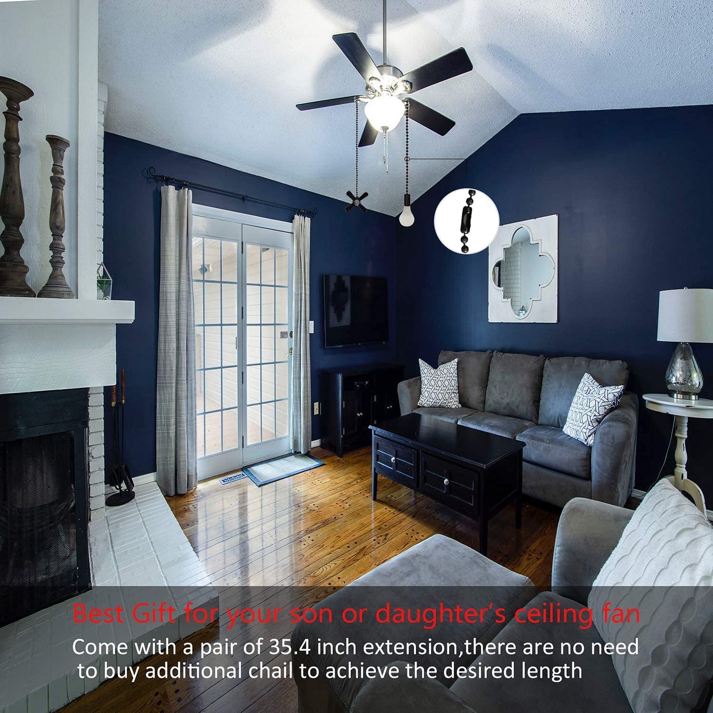 Ceiling Fan Pull Chain Set Including 4Pcs Beaded Ball Fan Pull Chain Pendant, Extra 8Pcs Beaded and Pull Loop Connectors, 2Pcs 35.4 inches Fan Pull Chain Extension …