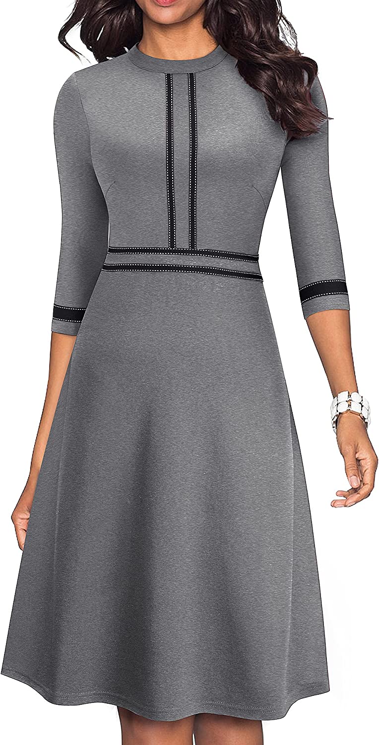 Women's Chic Crew Neck 3/4 Sleeve Party Homecoming Aline Dress A135