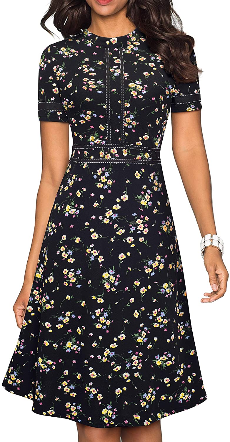 Women's Chic Crew Neck 3/4 Sleeve Party Homecoming Aline Dress A135