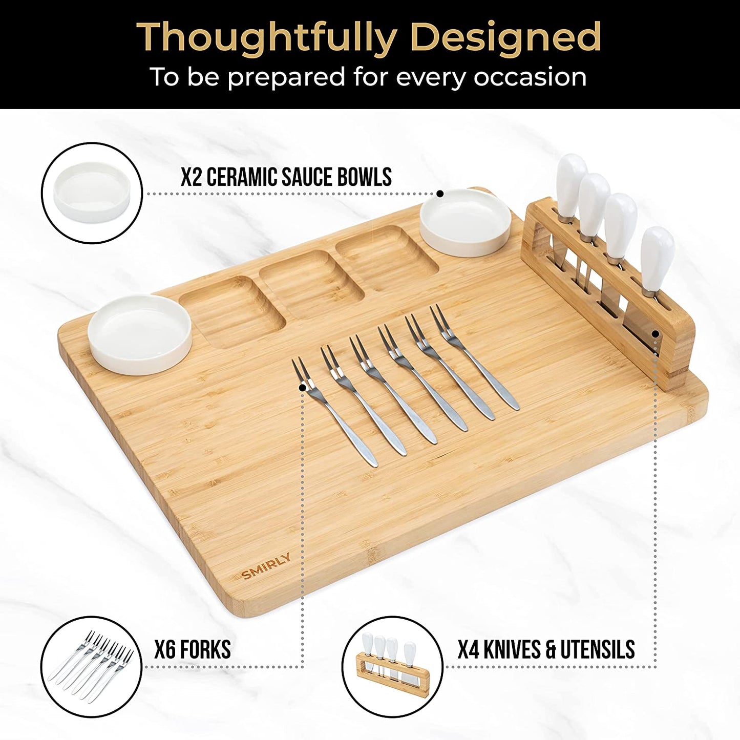 Bamboo Cheese Board and Knife Set: Large Charcuterie Boards Set, Cheese Tray Platter - Unique House Warming Gifts New Home, Anniversary Wedding Gifts for Couple, Bridal Shower Gift for Women