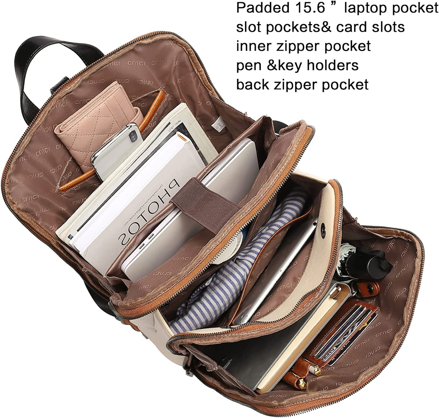 Womens Backpack Purse Leather 15.6 Inch Laptop Travel Business Vintage Large Shoulder Bags