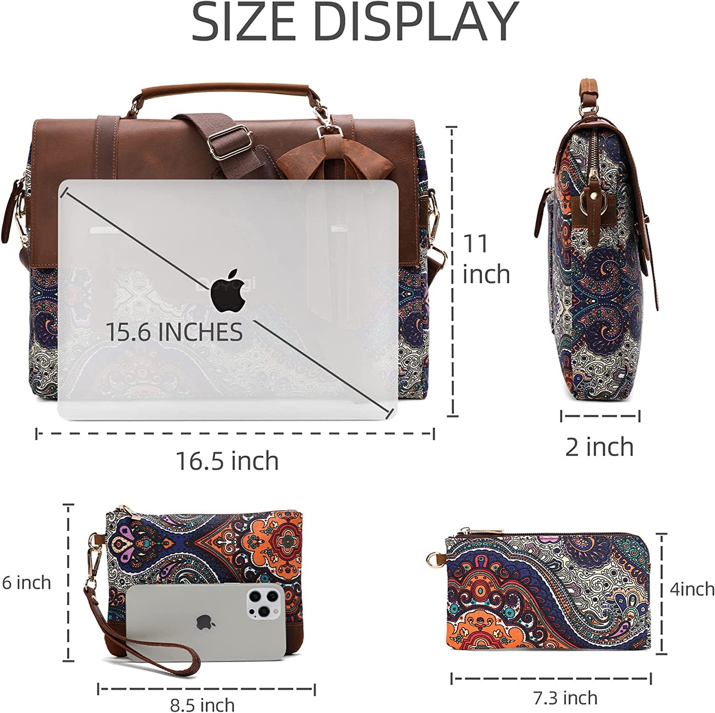 Bag for Women, 16.5 inch Computer Messenger Briefcase Bag with Shoulder Strap, Genuine Leather Work Bag