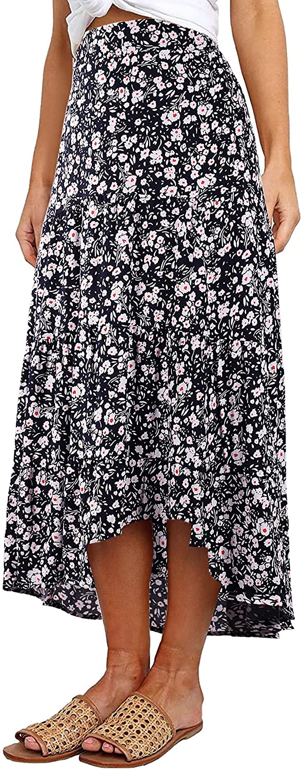 Women's Ditzy Floral Midi Boho Elastic High Waist Skirt