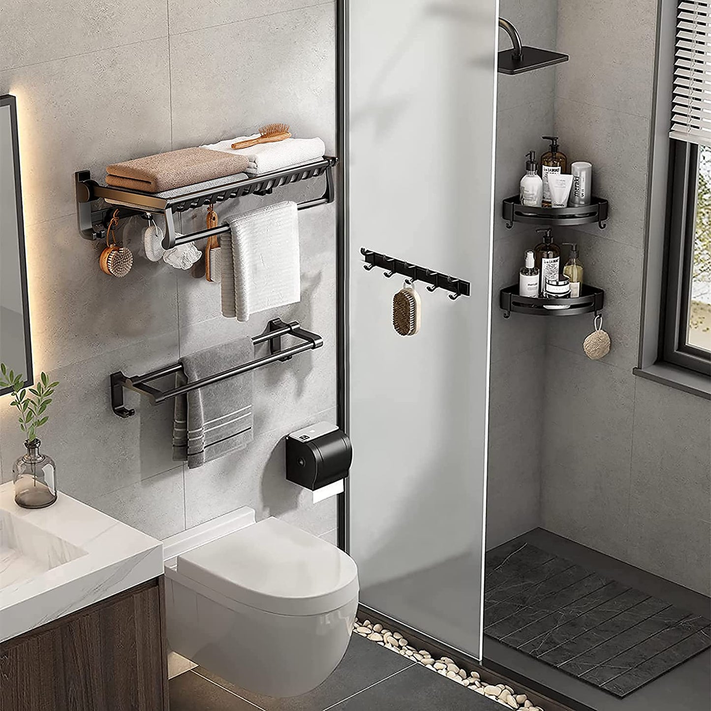 Hanrace 24Inch Towel Racks for Bathroom ,Bathroom Storage,No-Drill Towel Rack,Wall Mounted Bath Towel Holder