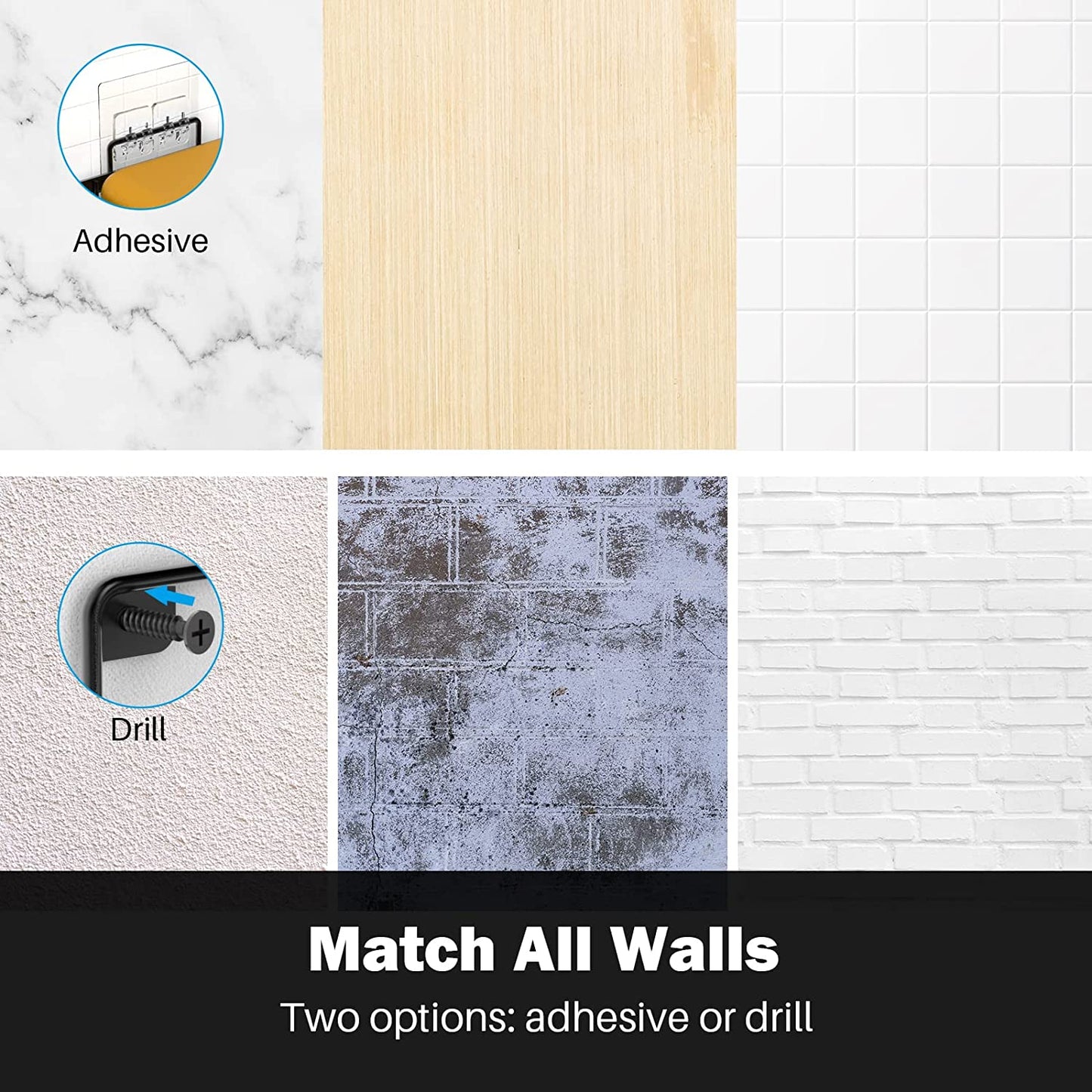 Shower Caddy Shelf with Hooks Storage Rack Organizer ,Can be wall-mounted without holes for Bathroom, Washroom, Restroom, Shower, Toilet, Kitchen - 4-Pack(Matte Black)