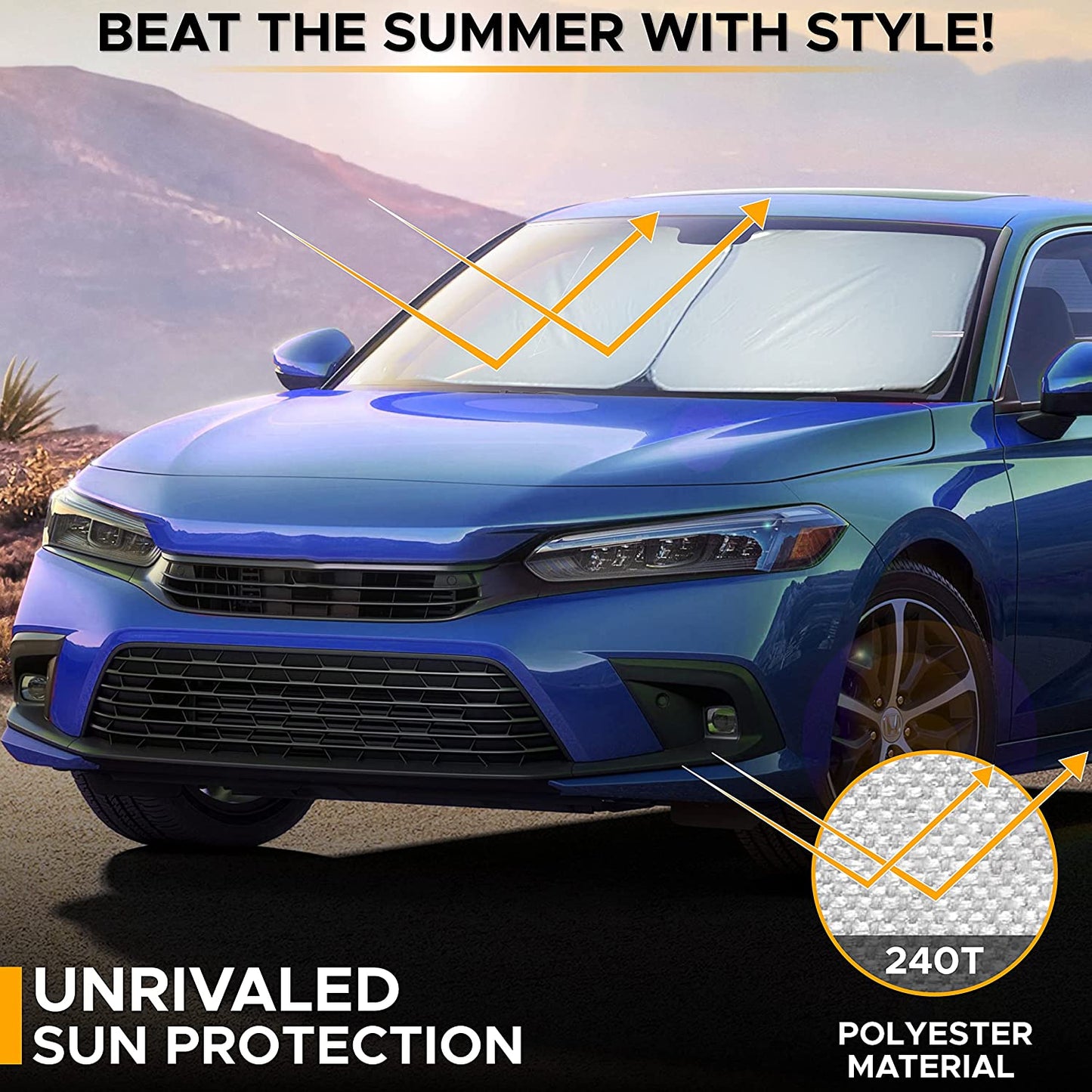 2-Piece Car Windshield Sun Shade | Durable 240T Polyester Sun Shield for Front Window Blocks UV Rays | Foldable Automotive Interior Accessories for Sun Protection | Medium (27.5 x 30.5 inches)
