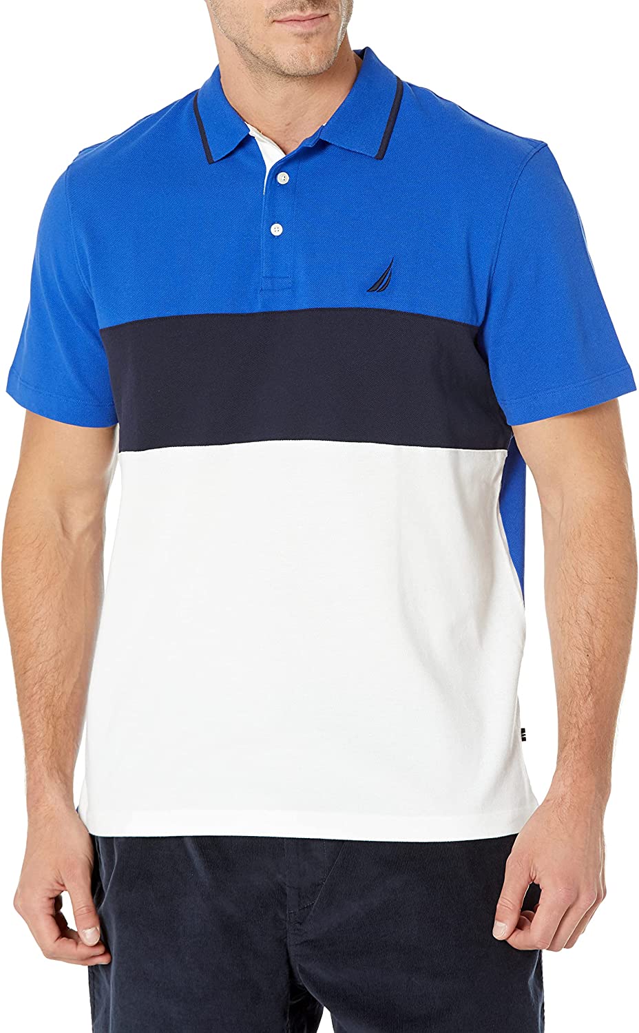 Men's Short Sleeve 100% Cotton Pique Color Block Polo Shirt