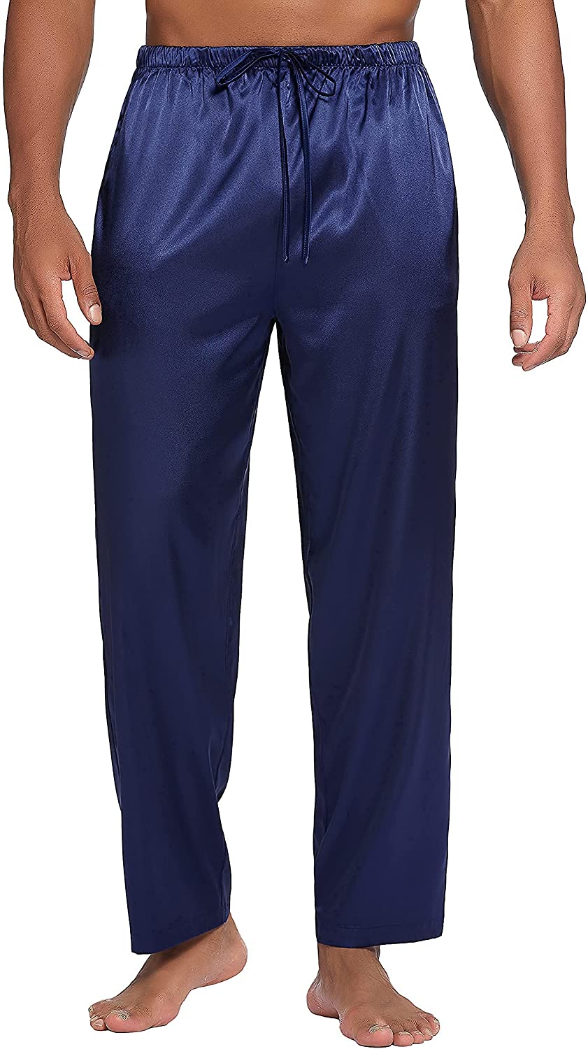 Men's Silk Satin Pajama Pants Soft Long Sleep Bottoms Pj Lounge Pant with Pockets (S-XXL)