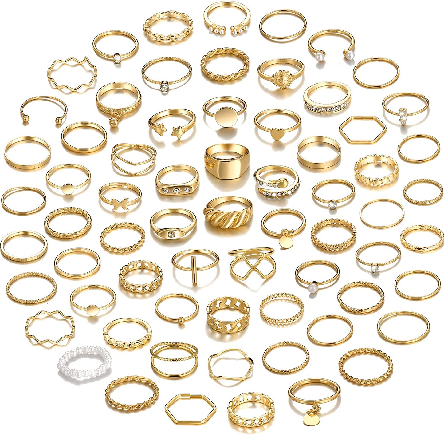 68 Pcs Gold Knuckle Rings Set for Women Girls, Stackable Rings Boho Joint Finger Midi Rings Silver Hollow Carved Crystal Stacking Rings Pack for Gift