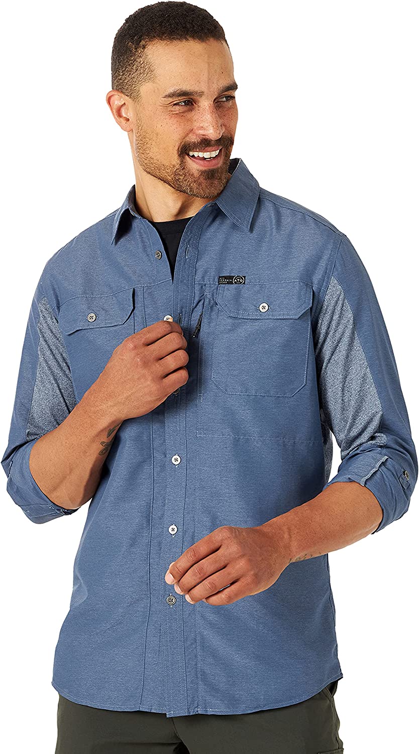 by Wrangler Men's Long Sleeve Mixed Material Shirt