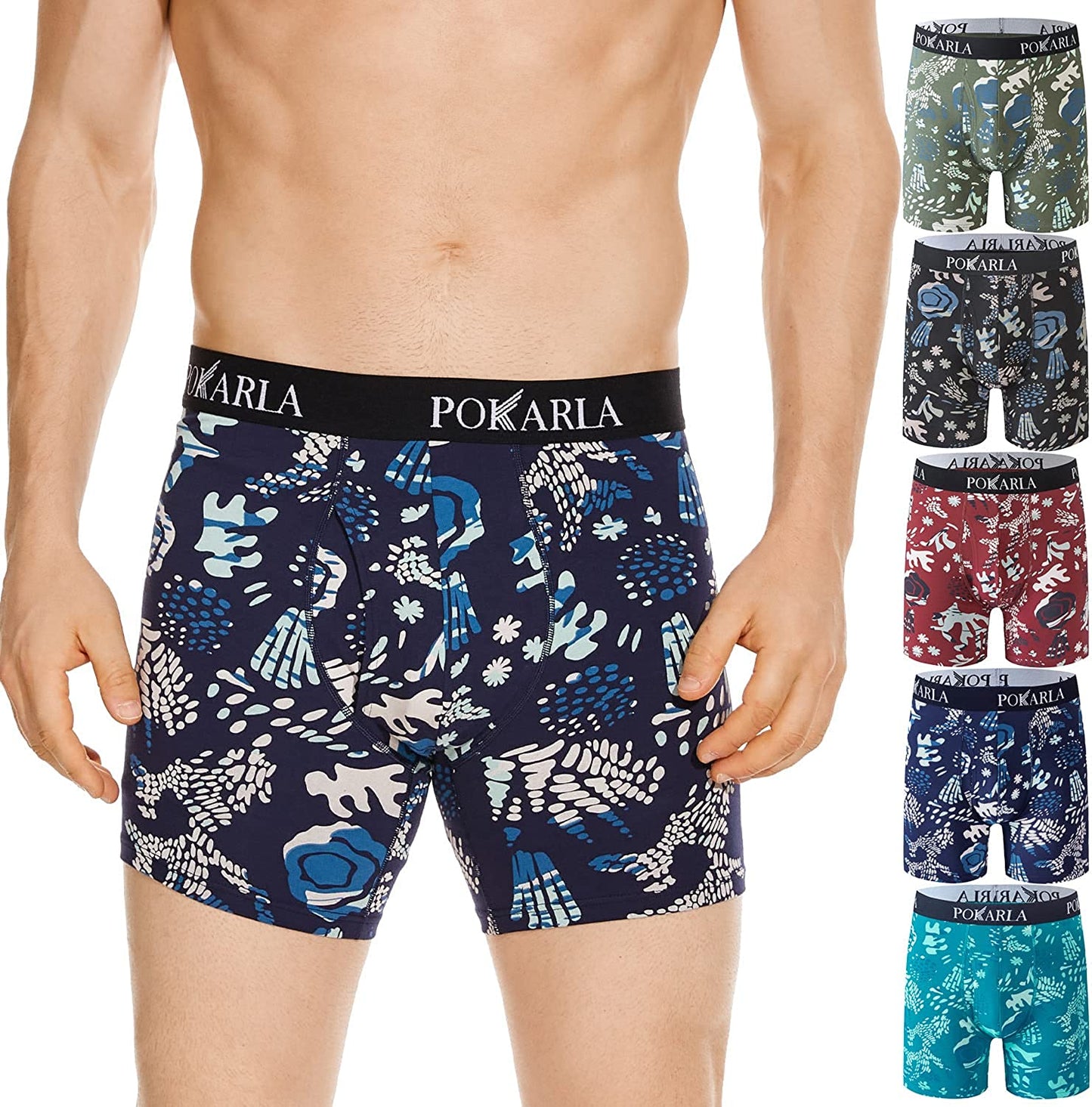 Men's Stretch Boxer Briefs Soft Cotton Open Fly Tagless Underwear Regular Leg