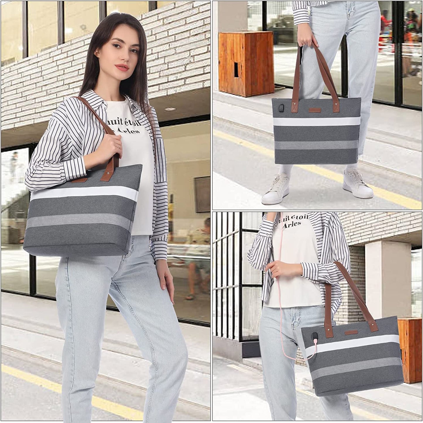 Laptop Shoulder Work Tote Bag for Women,Lightweight Casual School Bag Fits 15.6 In Laptop Handbag Purse 2pc/set