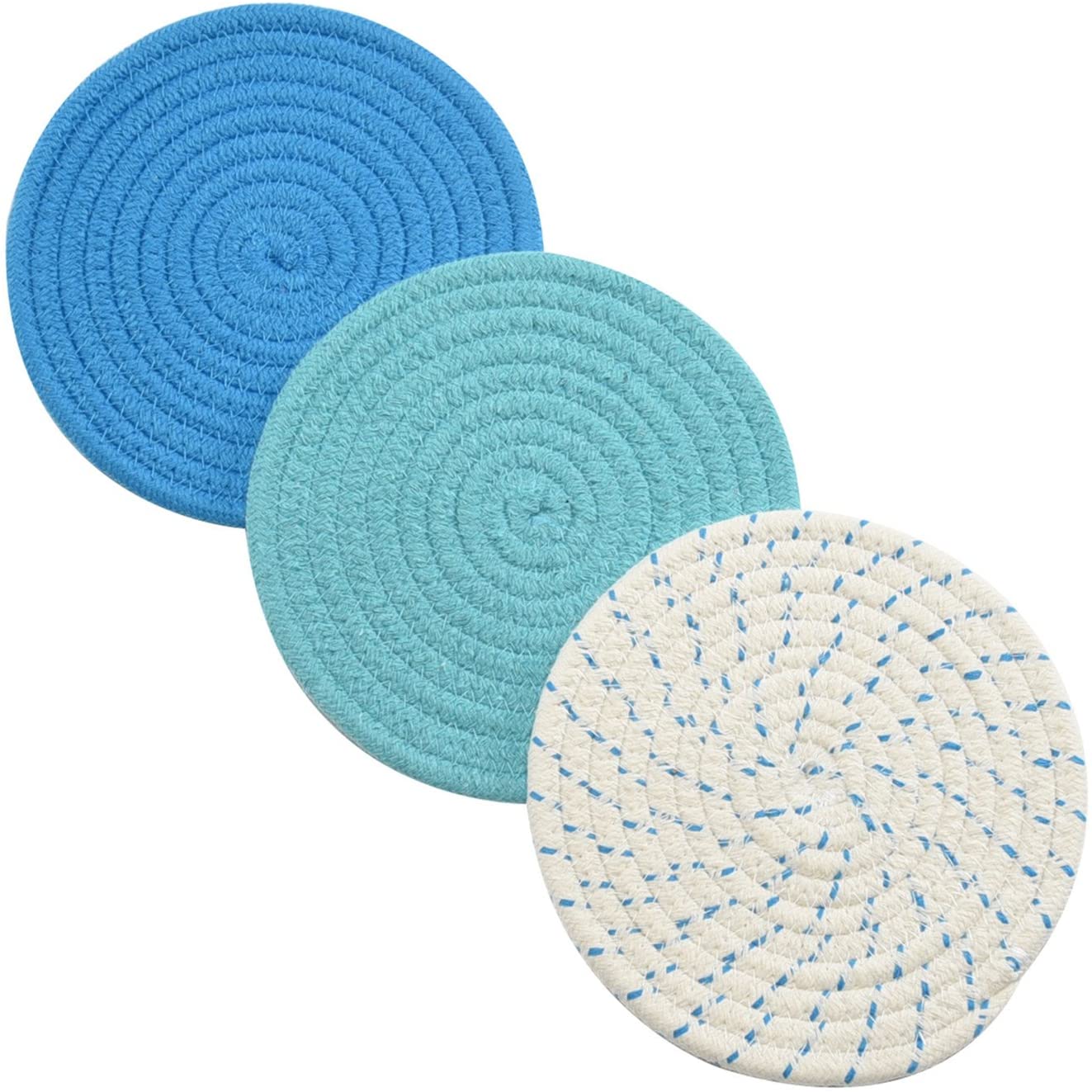Trivets Set 100% Pure Cotton Thread Weave Hot Pot Holders Set (Set of 3) Stylish Coasters, Hot Pads, Hot Mats,Spoon Rest For Cooking and Baking by Diameter 7 Inches (Gray)