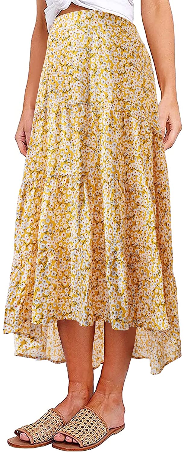 Women's Ditzy Floral Midi Boho Elastic High Waist Skirt