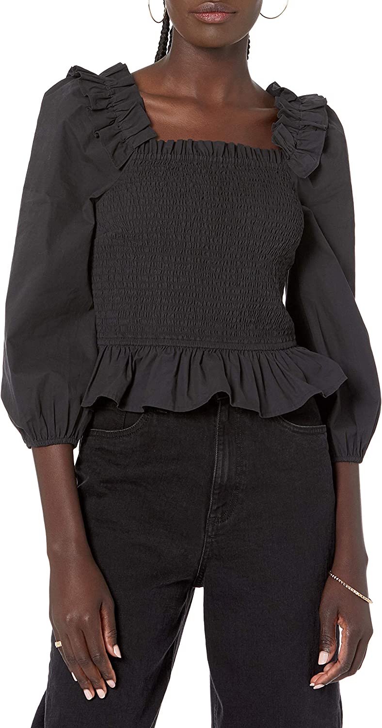 Women's Marisol Long Sleeve Ruffle Smocked Cropped Top