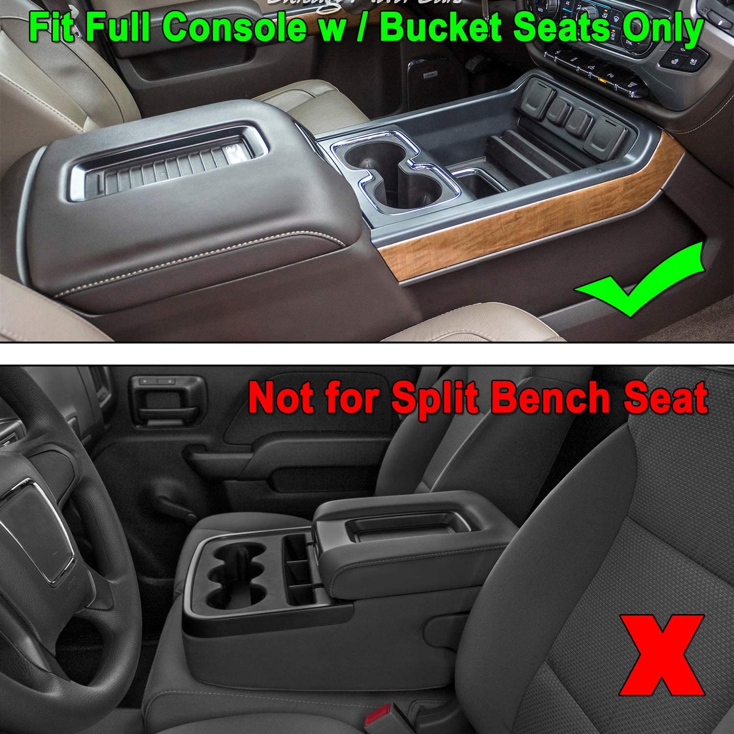 Compatible with Chevy Silverado/GMC Sierra 2014-2018 and Chevy Tahoe Suburban/GMC Yukon 2015-2020 Center Console Organizer Tray Accessories-Full Console w/Bucket Seats ONLY - (Black Trim)