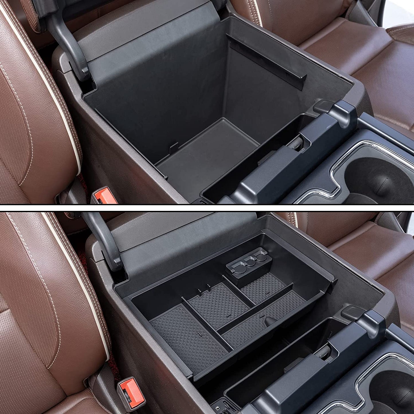 Compatible with Chevy Silverado/GMC Sierra 2014-2018 and Chevy Tahoe Suburban/GMC Yukon 2015-2020 Center Console Organizer Tray Accessories-Full Console w/Bucket Seats ONLY - (Black Trim)