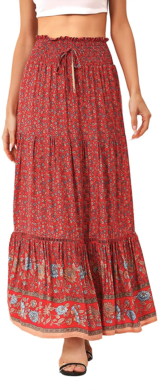 Women's Polka Dot Pleated Skirt Swing Midi Maxi Skirt High Waisted Skirts for Women with Pockets