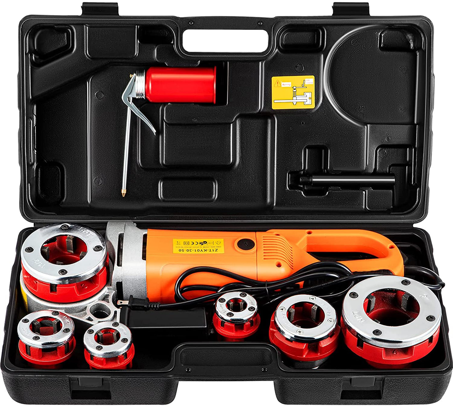 Electric Pipe Threader, 2300W Pipe Threading Machine, Heavy-Duty Hand-Held Power Drive Kit, 110V Pipe Threader Machine Copper Motor, Portable Pipe Threader with 6 Dies 1/2"-2" and Carrying Case