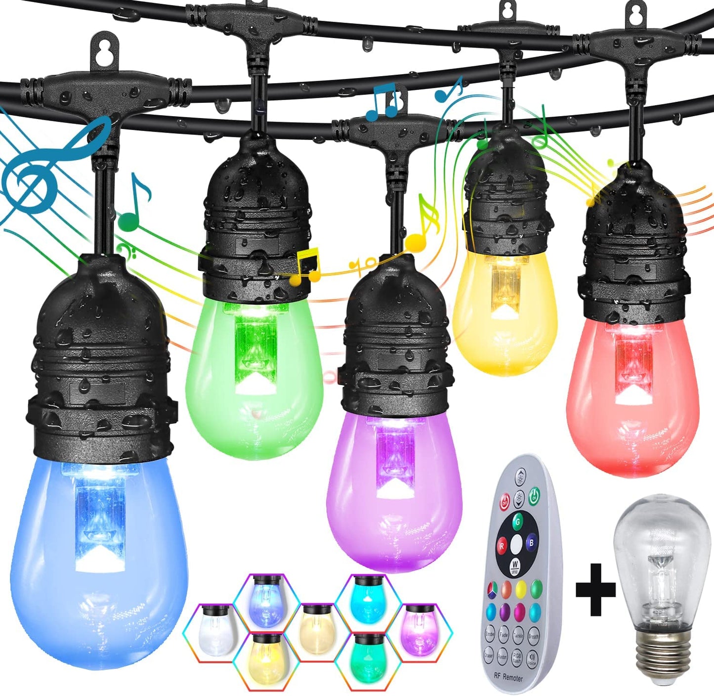 Lights Outdoor String Lights GANA 48FT 2700K Warm White Light 12V Safety Voltage, 15 E26 Hanging Sockets, Shatterproof S14 LED Bulbs, IP65 Waterproof Level for Weddings, Birthdays
