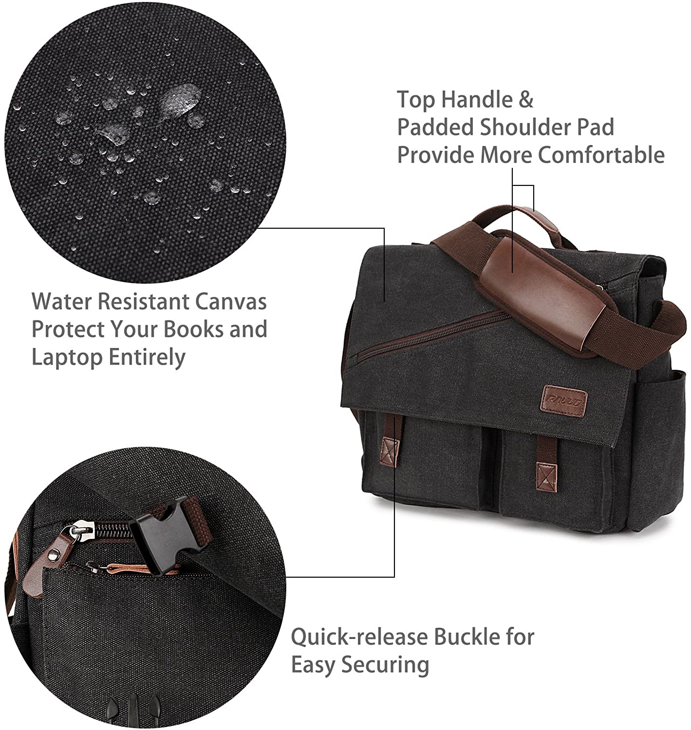 Messenger Bag for Men,Water Resistant Canvas Satchel 14 15.6 17 Inch Laptop Briefcases Business Shoulder Bookbag by RAVUO