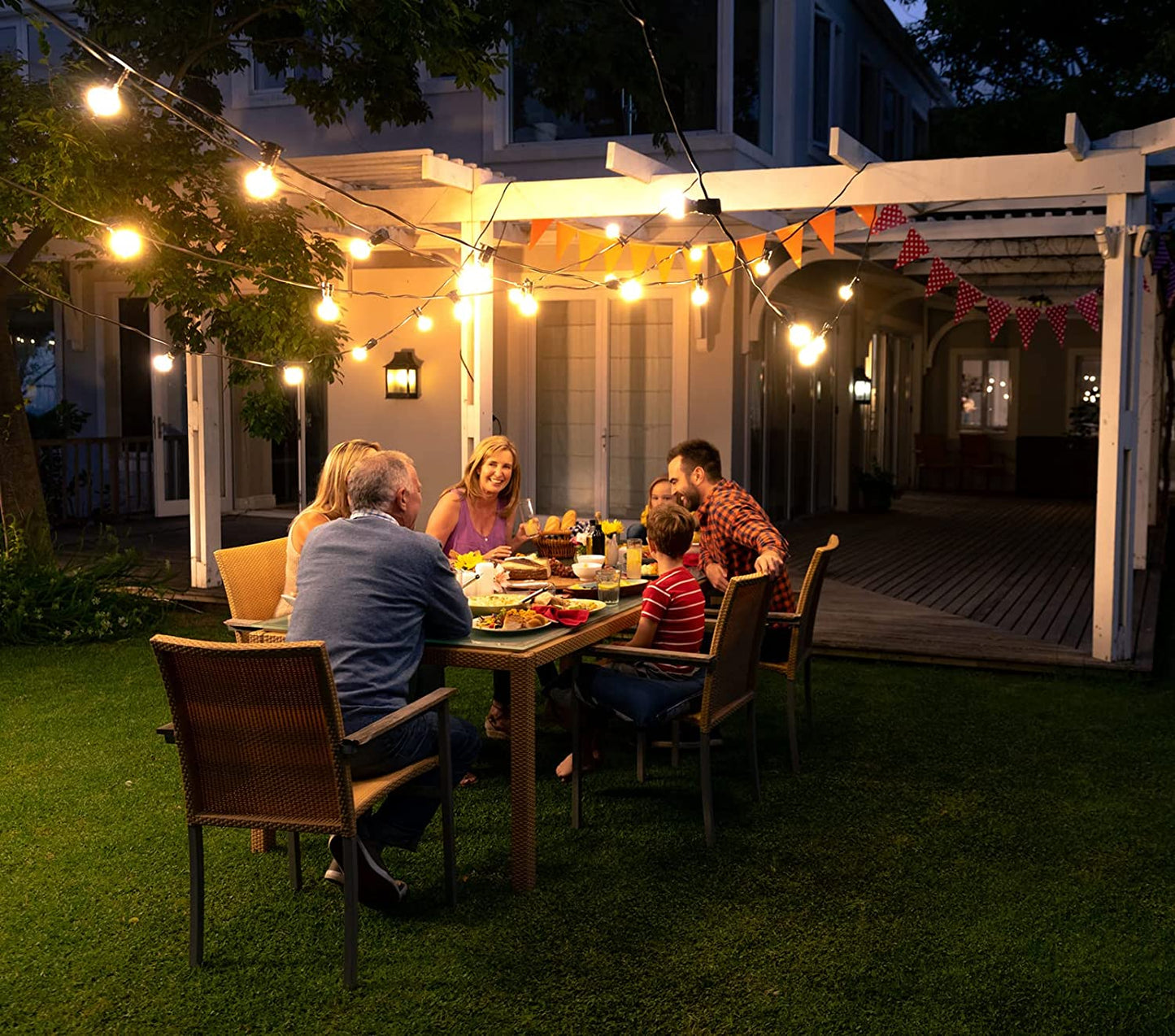 Patio String Light 25FT, 25 Bulbs(2 Spare) /5W & 2FT Extended Plug Cord, IP44 Waterproof Glass Edison Globe Outdoor Lights, Connectable Hanging Garden Light for Backyard Balcony Party Décor